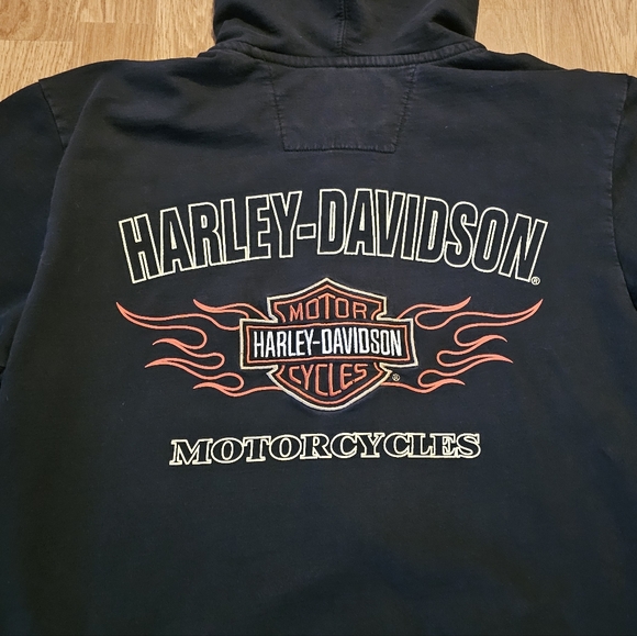 Vintage 90's Harley-Davidson Black Zip Up Hoodie with Flame Sleeves - Picture 3 of 9